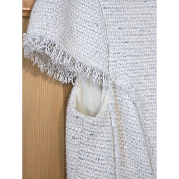Rebecca Taylor Womens Dress 10 Fringe Tweed Shift Ivory Metallic - Picture 8 of 16